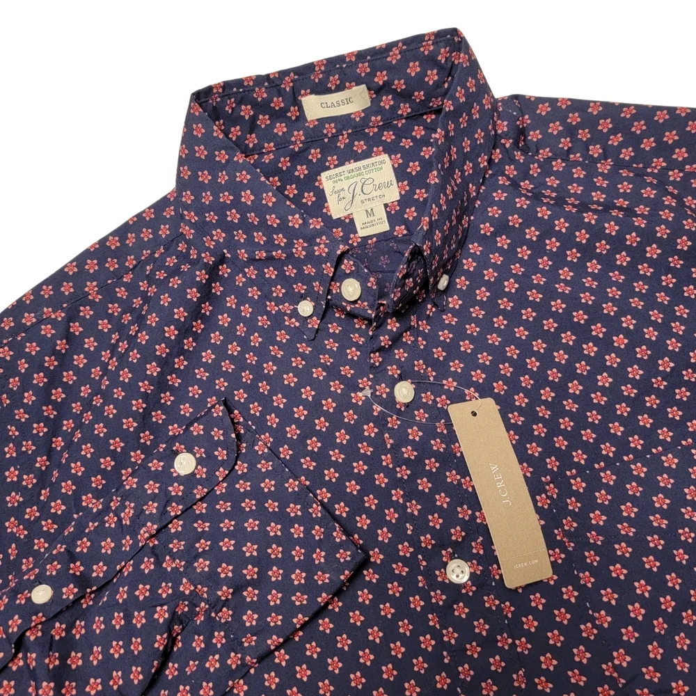 J. Crew Secret Wash Shirt M Sakura Floral Deep Navy